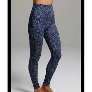 KiraGrace High Rise Yoga Leggings Navy Blue‎ Medallion Paisley Print Small USA